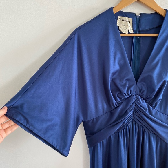 80s/90s Vintage deep blue maxi dress made in Hong Kong - S-M - Picture 3 of 7